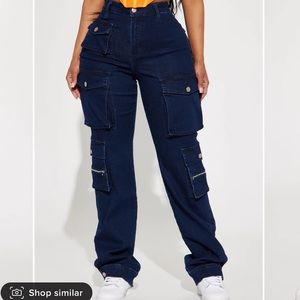 Stretchy Dark Wash Cargo Jeans